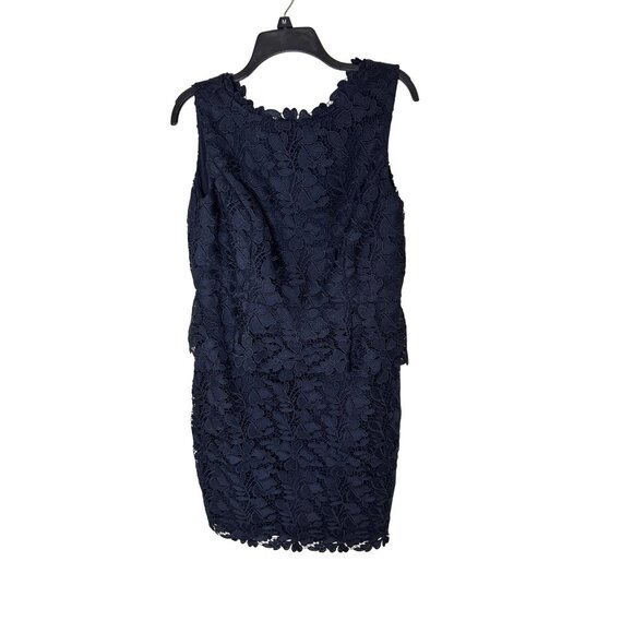 Vintage Talbots Navy Lace Sheath Dress 14P Petites Sleeveless Floral Pattern - Picture 1 of 7